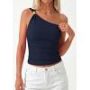 imagePRETTYGARDEN One Shoulder Going Out Tops for Women Trendy 2026 Summer Y2K Clothes Sleeveless Fitted Spring Fashion ShirtsNavy Blue