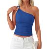 imagePRETTYGARDEN One Shoulder Going Out Tops for Women Trendy 2026 Summer Y2K Clothes Sleeveless Fitted Spring Fashion ShirtsRoyal Blue