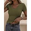 imagePRETTYGARDEN Women 2026 Spring Tops Trendy Ribbed Short Sleeve V Neck Fitted Basic Tee Shirts Casual Going Out Summer OutfitsArmy Green