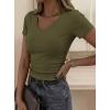 imagePRETTYGARDEN Women 2026 Spring Tops Trendy Ribbed Short Sleeve V Neck Fitted Basic Tee Shirts Casual Going Out Summer OutfitsArmy Green