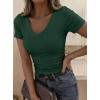 imagePRETTYGARDEN Women 2026 Spring Tops Trendy Ribbed Short Sleeve V Neck Fitted Basic Tee Shirts Casual Going Out Summer OutfitsDark Green