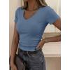 imagePRETTYGARDEN Women 2026 Spring Tops Trendy Ribbed Short Sleeve V Neck Fitted Basic Tee Shirts Casual Going Out Summer OutfitsDusty Blue