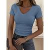 imagePRETTYGARDEN Women 2026 Spring Tops Trendy Ribbed Short Sleeve V Neck Fitted Basic Tee Shirts Casual Going Out Summer OutfitsDusty Blue