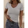 imagePRETTYGARDEN Women 2026 Spring Tops Trendy Ribbed Short Sleeve V Neck Fitted Basic Tee Shirts Casual Going Out Summer OutfitsGrey