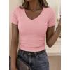 imagePRETTYGARDEN Women 2026 Spring Tops Trendy Ribbed Short Sleeve V Neck Fitted Basic Tee Shirts Casual Going Out Summer OutfitsPink
