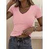 imagePRETTYGARDEN Women 2026 Spring Tops Trendy Ribbed Short Sleeve V Neck Fitted Basic Tee Shirts Casual Going Out Summer OutfitsPink