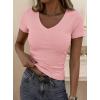 imagePRETTYGARDEN Women 2026 Spring Tops Trendy Ribbed Short Sleeve V Neck Fitted Basic Tee Shirts Casual Going Out Summer OutfitsPink