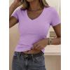 imagePRETTYGARDEN Women 2026 Spring Tops Trendy Ribbed Short Sleeve V Neck Fitted Basic Tee Shirts Casual Going Out Summer OutfitsPurple