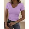 imagePRETTYGARDEN Women 2026 Spring Tops Trendy Ribbed Short Sleeve V Neck Fitted Basic Tee Shirts Casual Going Out Summer OutfitsPurple