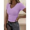 imagePRETTYGARDEN Women 2026 Spring Tops Trendy Ribbed Short Sleeve V Neck Fitted Basic Tee Shirts Casual Going Out Summer OutfitsPurple