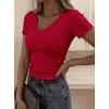 imagePRETTYGARDEN Women 2026 Spring Tops Trendy Ribbed Short Sleeve V Neck Fitted Basic Tee Shirts Casual Going Out Summer OutfitsRed