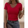 imagePRETTYGARDEN Women 2026 Spring Tops Trendy Ribbed Short Sleeve V Neck Fitted Basic Tee Shirts Casual Going Out Summer OutfitsRed