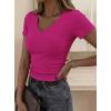 imagePRETTYGARDEN Women 2026 Spring Tops Trendy Ribbed Short Sleeve V Neck Fitted Basic Tee Shirts Casual Going Out Summer OutfitsRose Red