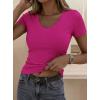 imagePRETTYGARDEN Women 2026 Spring Tops Trendy Ribbed Short Sleeve V Neck Fitted Basic Tee Shirts Casual Going Out Summer OutfitsRose Red