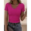 imagePRETTYGARDEN Women 2026 Spring Tops Trendy Ribbed Short Sleeve V Neck Fitted Basic Tee Shirts Casual Going Out Summer OutfitsRose Red