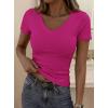 imagePRETTYGARDEN Women 2026 Spring Tops Trendy Ribbed Short Sleeve V Neck Fitted Basic Tee Shirts Casual Going Out Summer OutfitsRose Red