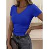 imagePRETTYGARDEN Women 2026 Spring Tops Trendy Ribbed Short Sleeve V Neck Fitted Basic Tee Shirts Casual Going Out Summer OutfitsRoyal Blue