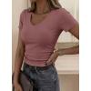 imagePRETTYGARDEN Women 2026 Spring Tops Trendy Ribbed Short Sleeve V Neck Fitted Basic Tee Shirts Casual Going Out Summer OutfitsTaupe