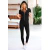 imagePRETTYGARDEN Womens 2 Piece Outfits Short Sleeve Zip Up Hoodie Tops Long Pants Bodycon Sweatsuit Tracksuit Sets BlackMedium
