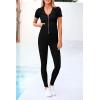 imagePRETTYGARDEN Womens 2 Piece Outfits Short Sleeve Zip Up Hoodie Tops Long Pants Bodycon Sweatsuit Tracksuit Sets BlackMedium