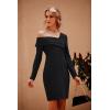 imagePRETTYGARDEN Womens 2022 Off Shoulder Bodycon Dresses Asymmetrical Neck Long Sleeve Backless Fall Dress BlackLarge