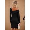 imagePRETTYGARDEN Womens 2022 Off Shoulder Bodycon Dresses Asymmetrical Neck Long Sleeve Backless Fall Dress BlackLarge