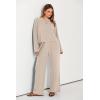 imagePRETTYGARDEN Womens 2024 Fall 2 Piece Outfit Tracksuits Casual Linen Long Sleeve Tops And Wide Leg Pants Lounge Sets BeigeLarge