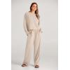 imagePRETTYGARDEN Womens 2024 Fall 2 Piece Outfit Tracksuits Casual Linen Long Sleeve Tops And Wide Leg Pants Lounge Sets BeigeLarge