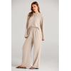imagePRETTYGARDEN Womens 2024 Fall 2 Piece Outfit Tracksuits Casual Linen Long Sleeve Tops And Wide Leg Pants Lounge Sets BeigeLarge