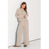 imagePRETTYGARDEN Womens 2024 Fall 2 Piece Outfit Tracksuits Casual Linen Long Sleeve Tops And Wide Leg Pants Lounge Sets BeigeLarge