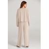 imagePRETTYGARDEN Womens 2024 Fall 2 Piece Outfit Tracksuits Casual Linen Long Sleeve Tops And Wide Leg Pants Lounge Sets BeigeLarge