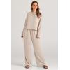 imagePRETTYGARDEN Womens 2024 Fall 2 Piece Outfit Tracksuits Casual Linen Long Sleeve Tops And Wide Leg Pants Lounge Sets BeigeLarge