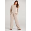imagePRETTYGARDEN Womens 2024 Fall 2 Piece Outfit Tracksuits Casual Linen Long Sleeve Tops And Wide Leg Pants Lounge Sets BeigeLarge