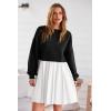 imagePRETTYGARDEN Womens 2024 Fall Oversized Sweatshirt Dress Long Sleeve Crewneck Pullover Mini Dresses Black WhiteMedium