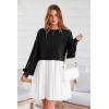 imagePRETTYGARDEN Womens 2024 Fall Oversized Sweatshirt Dress Long Sleeve Crewneck Pullover Mini Dresses Black WhiteMedium
