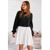 imagePRETTYGARDEN Womens 2024 Fall Oversized Sweatshirt Dress Long Sleeve Crewneck Pullover Mini Dresses Black WhiteMedium