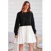 imagePRETTYGARDEN Womens 2024 Fall Oversized Sweatshirt Dress Long Sleeve Crewneck Pullover Mini Dresses Black WhiteMedium