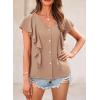 imagePRETTYGARDEN Womens 2024 Summer Cute Tops Ruffle Cap Sleeve V Neck Loose Fit Blouses Dressy Casual Fashion Ladies Shirts Light KhakiMedium