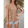 imagePRETTYGARDEN Womens 2024 Summer Cute Tops Ruffle Cap Sleeve V Neck Loose Fit Blouses Dressy Casual Fashion Ladies Shirts Light KhakiMedium