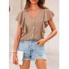 imagePRETTYGARDEN Womens 2024 Summer Cute Tops Ruffle Cap Sleeve V Neck Loose Fit Blouses Dressy Casual Fashion Ladies Shirts Light KhakiMedium