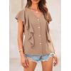 imagePRETTYGARDEN Womens 2024 Summer Cute Tops Ruffle Cap Sleeve V Neck Loose Fit Blouses Dressy Casual Fashion Ladies Shirts Light KhakiMedium