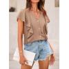 imagePRETTYGARDEN Womens 2024 Summer Cute Tops Ruffle Cap Sleeve V Neck Loose Fit Blouses Dressy Casual Fashion Ladies Shirts Light KhakiMedium