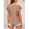 imagePRETTYGARDEN Womens 2024 Summer Cute Tops Ruffle Cap Sleeve V Neck Loose Fit Blouses Dressy Casual Fashion Ladies Shirts Light KhakiMedium