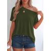 imagePRETTYGARDEN Womens Off The Shoulder Summer Tops Short Sleeve Tunic Blouse 2026 Casual Spring Asymmetrical Oversized TshirtsArmy Green