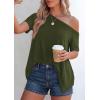 imagePRETTYGARDEN Womens Off The Shoulder Summer Tops Short Sleeve Tunic Blouse 2026 Casual Spring Asymmetrical Oversized TshirtsArmy Green