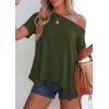 imagePRETTYGARDEN Womens Off The Shoulder Summer Tops Short Sleeve Tunic Blouse 2026 Casual Spring Asymmetrical Oversized TshirtsArmy Green