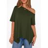 imagePRETTYGARDEN Womens Off The Shoulder Summer Tops Short Sleeve Tunic Blouse 2026 Casual Spring Asymmetrical Oversized TshirtsArmy Green