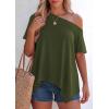 imagePRETTYGARDEN Womens Off The Shoulder Summer Tops Short Sleeve Tunic Blouse 2026 Casual Spring Asymmetrical Oversized TshirtsArmy Green