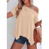 imagePRETTYGARDEN Womens Off The Shoulder Summer Tops Short Sleeve Tunic Blouse 2026 Casual Spring Asymmetrical Oversized TshirtsBeige