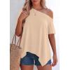imagePRETTYGARDEN Womens Off The Shoulder Summer Tops Short Sleeve Tunic Blouse 2026 Casual Spring Asymmetrical Oversized TshirtsBeige